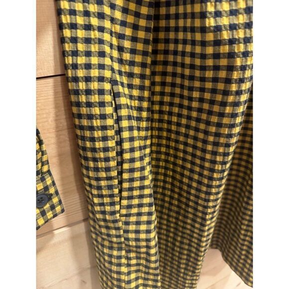 Topshop Textured Check Ruffle Mini Shirt Dress Mustard Sz 14 EUC - Picture 6 of 13